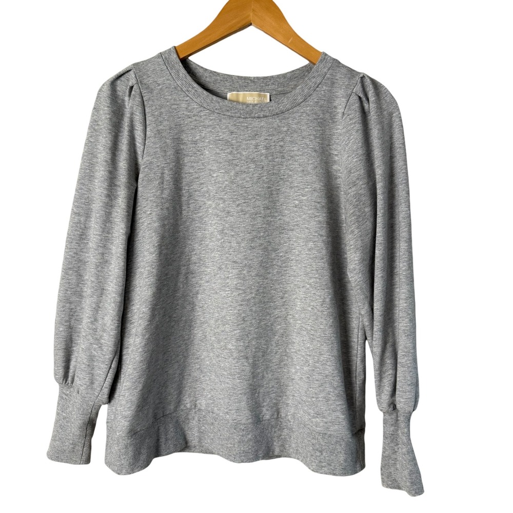 Michael Kors Gray Puff Sleeve‎ Lightweight Sweatshirt Pullover Top Size S